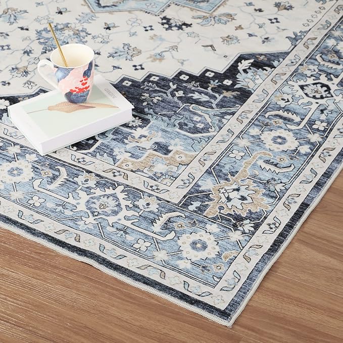 Dripex 9x12 Area Rugs - Stain Resistant Washable Rug Distressed Rugs for Living Room Dining Room Bedroom Anti-Slip Low-Pile and Soft Accent Rug Farmhouse Office Home Decor, Pet & Child Friendly
