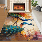 Peacock Rug 4x5-4x5 Rug, Classic Peafowl Floral Area Rugs for Bedroom, Peacock Couples Rugs for Living Room, Oil Painting Art Washable Mat, Aesthetics Carpet - Peafowl Home Decor & Gifts