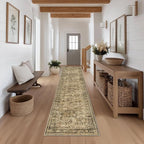 FMFUNCTEX 2x14 Runner Rug Brown Washable Vintage Neutral Distressed Non Slip Low Pile Indoor Carpet Retro Floral Hallway Entryway Rug for Kitchen Living Room Bedroom Bathroom Laundry Entry Bedside