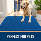 OLANLY Dog Door Mat for Muddy Paws 24x16, Absorbs Moisture and Dirt, Absorbent Non-Slip Washable Doormat, Quick Dry Chenille Mud Mat, Entry Indoor Entryway Carpet for Inside Floor, Deep Navy Blue