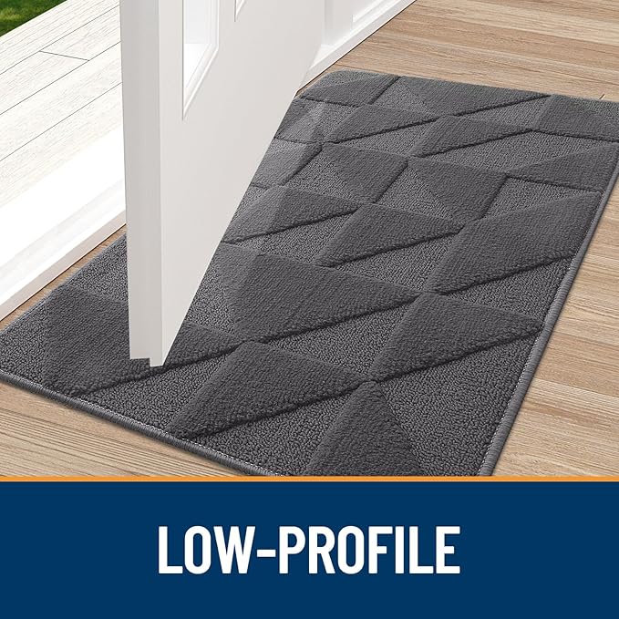OLANLY Door Mats Indoor, Non-Slip, Absorbent, Dirt Resist, Entrance Washable Mat, Low-Profile Inside Entry Doormat for Entryway (30x17 inches, Dark Grey)