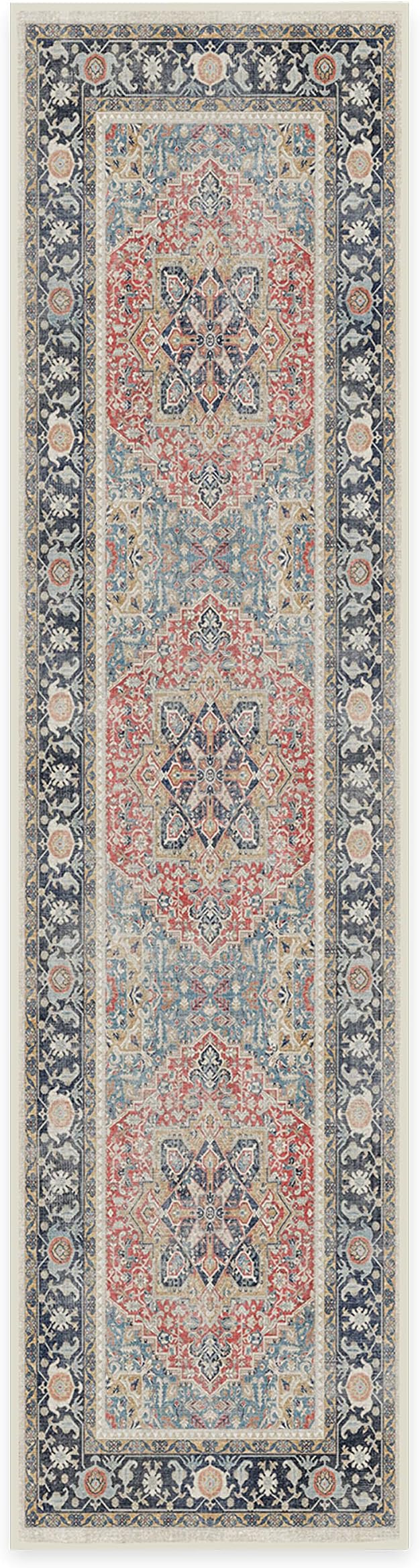 RUGGABLE Washable Vintage Runner Rug – Kamran Cayenne Red 2.5x10, Stain-Resistant, Non-Slip Hallway Runner – Machine Washable Rug for Hallway, Entryway, Living Room & Kitchen – with Standard Pad