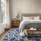 EVERGRACE Area Rugs for Living Room 6x9, Boho Floral Faux Wool Indoor Outdoor Rugs, Washable Rugs for Bedroom Dining Room Entryway Kitchen, Low Pile Floor Mat Carpet for Home Decor, Celtic Blue