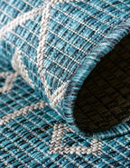 Unique Loom Outdoor Trellis Collection Area Rug - Tribal Trellis (5' 3" x 8' Oval, Teal/ Ivory)
