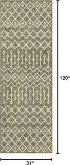 Unique Loom Outdoor Trellis Collection Area Rug - Tribal Trellis (2' 7" x 10' Runner Green/Natural)