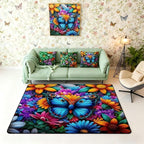 Colorful Butterfly 5x7 Area Rug Rainbow Flowers Living Room Rug | Rustic Butterflies Rugs for Bedroom, Watercolor Beetles Aesthetic Animal Carpet Indoor Floor Mat