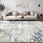 Area Rug Living Room Rugs - 10x13 Large Soft Indoor Neutral Modern Abstract Low Pile Washable Rug Carpet for Bedroom Dining Room Farmhouse Home Office - Beige Blue