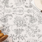 Gray Area Rug 9x12 Machine Washable Large Vintage Living Room Distressed Non Slip Carpet Traditional Indoor Bedroom Grey Retro Floral Accent Throw Rug for Office Kitchen Dining Room