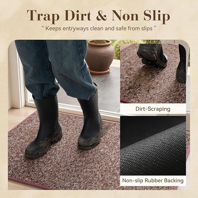 MontVoo Door Mat Indoor Entrance Doormat, Absorbent Durable Rubber Non Slip Front Door Mat for Inside Entry Entryway Dirt Trapper Welcome Mat, Red 32''x48''