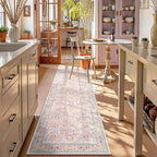 Lahome Floral Washable Kitchen Runner Rug, 2x6 Runners for Hallways Non Slip Ultra-Thin, Boho Soft Hallway Rug Forest Pink Carpet for Bedroom Bathroom Laundry Room, Pink