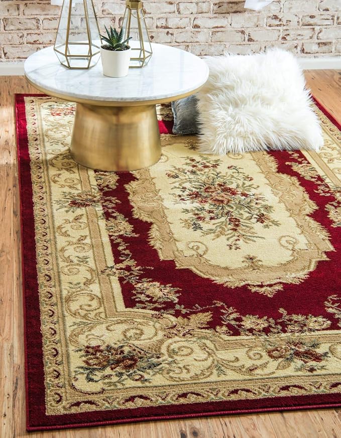Unique Loom Versailles Collection Traditional Classic Floral Motif Area Rug (8' 0 x 10' 0 Rectangular, Burgundy/ Ivory)