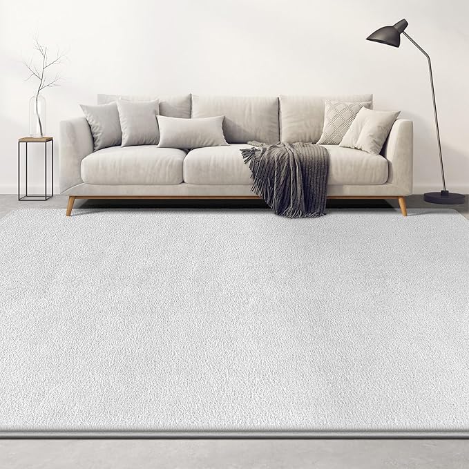Large Area Rugs for Living Room Bedroom, 7x10 Feet White Rug, Minimalist Modern Shag Rug, Soft Thick Comfy Memory Foam Indoor Carpet, Non-Slip Washable Rug for Boys Girls Dorm Nursery Room Home Decor