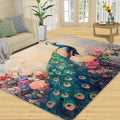 Peacock Peony Rug 6x9-6x9 Rug, Classic Peacock Peony Area Rugs for Bedroom, Teal Turquoise Rugs for Living Room, Peafowl Washable Mat, Malachite Green Feather Carpet - Peafowl Home Decor & Gifts