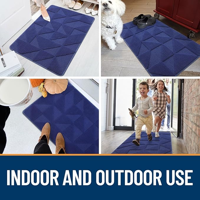OLANLY Door Mats Indoor, Non-Slip, Absorbent, Dirt Resist, Entrance Washable Mat, Low-Profile Inside Entry Doormat for Entryway (36x24 inches, Navy)