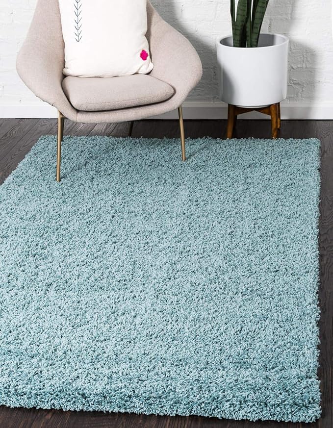 Unique Loom Solid Shag Collection Area Rug (10' x 13' 1" Rectangle Light Slate Blue)