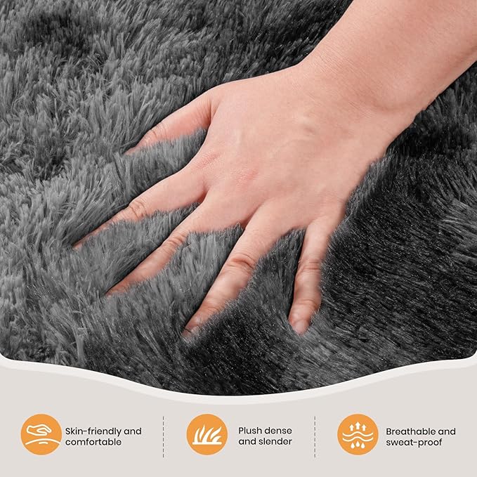 Zentavio Runner Rugs for Hallway 2x6 Shag Soft Bedroom Bedside Rugs Non Slip Fluffy Carpet for Kids Girls Boys Home Decor Aesthetic Dorm Nursery Tie-Dyed Black Grey