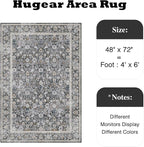 HUGEAR 4x6 Machine Washable Rugs Black Grey Hallway Area Rug Indoor Accent Rug Floral Low Pile Carpet Soft Throw Rug Bedroom Living Room Office Dining Room Kitchen Laundry Room Non Slip
