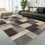 Modern Geometric Patchwork Indoor Area Rug for Living Room, Blue-Taupe 6'x 9' Large Rug Rockwood Collection Hardwood Floors Decor for Bedroom, Blue Throw Carpet for Office Entryway Dining Room