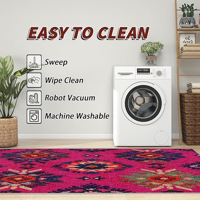 6x8 Rug Non Silp - Southwestern Rugs for Living Room, Ethnic Vintage Floral Medallion Low Pile Machine Washable Area Rugs for Bedroom, Southwestern Carpet House Decor & Gifts