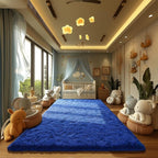 Zentavio Navy Blue Area Rugs for Living Room Boys Rugs for Bedroom 9x12 Large Shag Washable Carpet Soft Furry Fluffy Aesthetic Kids Playroom Rugs for Teen Home Decor