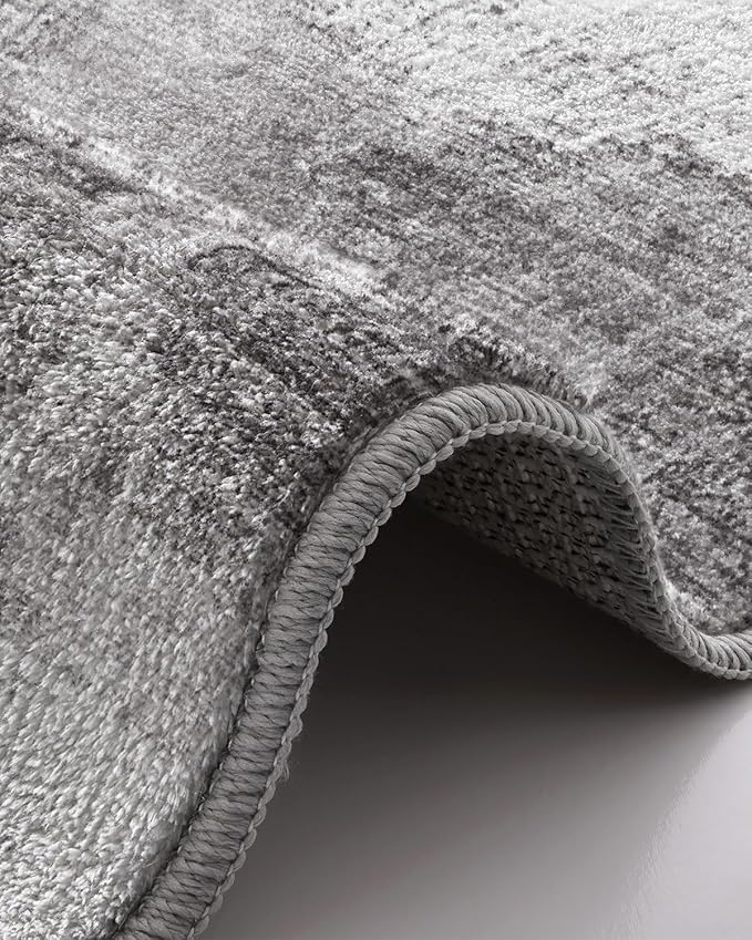 LUMI Washable Runner Rug, 3'x10' Non-Slip Hallway Mat, Low Profile Thin Long Carpeet for Laundry Kitchen Bedroom Office, Grey