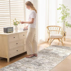 3X10 Washable Runner Rug for Hallway: Soft Neutral Modern Abstract Area Rug - Non-Slip Low Pile Long Throw Indoor Carpet for Kitchen Entryway Kitchen Bedroom Laundry- Brown Grey