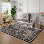 Rugcomf 3x5 Rug Vibrant Tree of Life-Patterned Vintage Non Slip Low Pile Small Carpet for Bedroom Bedside Kitchen Entryway Kids Room Office College Dorm Essentials for Girls, Black