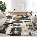 Abani Terra Cream Area Rug for Living Room, Bedroom - Black Abstract Pattern - 2' x 6' - Durable & Easy to Clean