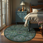 Lahome Floral Washable Round Area Rug, Soft Round Rugs 6ft Ultra-Thin Non-Slip, Boho Stain Resistant Large Circle Carpet for Bedroom Living Room Kitchen Nursery, Dark Green