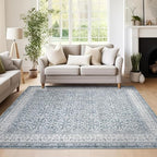 jinchan Floral Area Rugs 4x6 - Machine Washable Vintage Distressed Boho Design Throw Rug Stain Resistant Carpet Low Pile Ultra-Thin Non-Slip for Bedroom Living Room Dining Room Kitchen (4‘x6', Grey)