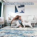 Washable Area Rug for Living Room 6x9 - Neutral Modern Abstract Rugs, Soft Non Slip Thin Carpet with for Bedroom, Under Dining Room Table, Home, Office, Dorm - Blue Gray