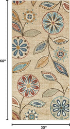 Maples Rugs Reggie Floral Runner Rug - Made in USA - Washable, Non Slip Indoor Carpet for Kitchen, Hallway, and Laundry Room, 2'6" x 5', Beige
