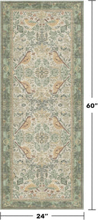 Sage Floral Kitchen Runners - 2x5 Runner Rug for Hallway Bathroom Laundry Room Bedroom Beside Bed Entryway, Boho Birds Leaves Patterned Non Slip Low Pile Washable Rugs