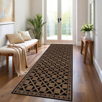 Minimalist Checkered Runner Rug, 2x10ft, Brown Checkerboard Floor Mat, Floral Print Hallway Kitchen Runners Rugs, Washable Breathable Reduce Noise Room Decor Carpet for Bedroom Foyer