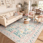 Wonnitar 8x10 Washbale Rugs for Living Room, Boho Pink Room Decor for Girls Bedroom, 8 x 10 Soft Non Slip Low Pile Indoor Floral Carpet for Kids Room Playroom Toddler Nursery