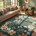 Lahome Floral Washable 6x9 Area Rugs, Soft Bedroom Rug for Living Room Ultra-Thin Non Slip Dining Room Rug, Stain Resistant Boho Rugs Easy Clean Throw Carpet for Office(6'x9',Dark Green)