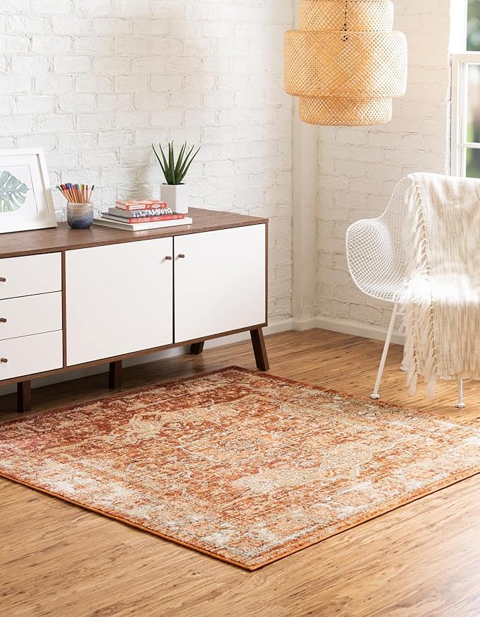 Unique Loom Isabella Collection Area Rug - Adjani (5' 4" Square, Rust Red/ Black)