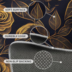 Rose Rugs for Bedroom - 3x5 Area Rug - Black Gold Flowers Rugs for Living Room, European Light Luxury Flowers Rug, Washable Home Decor Carpet