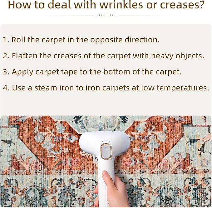 YJ.GWL Area Rugs for Living Room 5x7 Machine Washable Rugs, Non Slip Floral Vintage Rug Indoor Carpet, Stain Resistant Large Rug for Bedroom Dining Room, Copper Tan