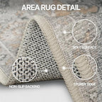 Bavni 2x5 Washable Runner Rug for Hallway, Vintage Grey Rug with Non-Slip Backing, Oriental Distressed Print Indoor Kitchen Runner, Low Pile Thin Soft Small Rugs for Entryway, Bedroom, Laundry Room