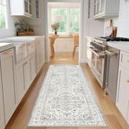 Enkor Runner Rugs for Hallway, 2.6x8 Washable Soft Non Slip Floor Rugs for Kitchen, Modern Mat for Living Room Bedroom Entryway White & Grey