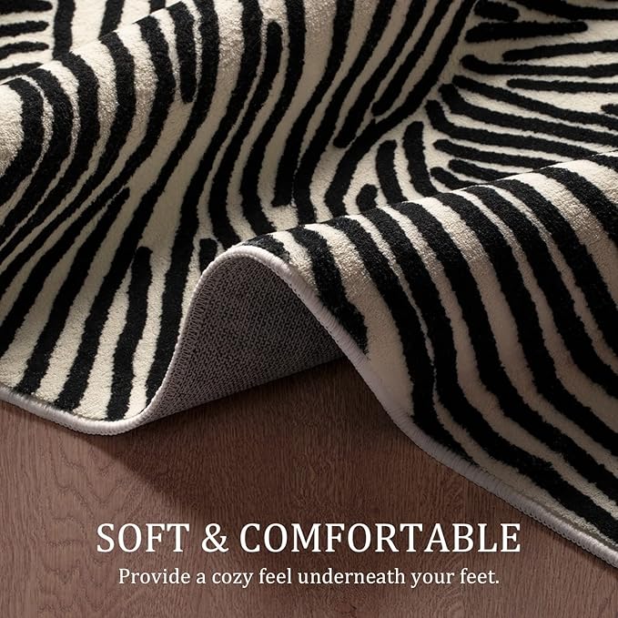 YIHOUSE 8×10 Ft Washable Rug, Black and White Abstract Area Rug for Bedroom Living Room Dining Room Office Playroom Nursery, Ultra Thin Nonslip Modern Large Rugs Soft Contemporary Striped Rugs