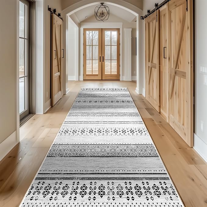 BESTSWEETIE 2x8 Area Rugs for Living Room Washable Moroccan Farmhouse Neutral Geometric Low Pile Non-Slip Soft Print Pattern Rug for Bedroom Kitchen Dining Room Entryway Grey/Black/Navy