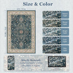 Distressed Farmhouse Area Rugs 6x9 for Living Room, Low Pile Thin Rugs for Bedroom Manchine Washable Non Slip, Medallion Pinted Carpet for Dining Room Guest Room Home Office, Deep Blue/Multi