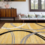 Rugshop Wavy Circles Design Area Rug, Fade-Resistant Carpet for Living Room, Bedroom, or Dining Room, Grand Room,Open Spaces Yellow, 8'8" x 12'