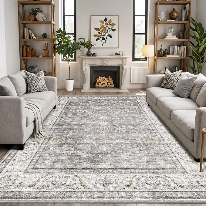 LUMI 5x8 Washable Area Rug for Living Room, Ultra Soft Traditional Vintage Rugs Non Slip with Rubber Backing, Low Profile, High Traffic, Stain Resistant Carpets, Ideal for Bedroom, Dining Room, Indoor
