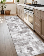 LUMI Washable Runner Rug, 3'x7' Non-Slip Hallway Mat, Low Profile Thin Long Carpeet for Laundry Kitchen Bedroom Office, Grey