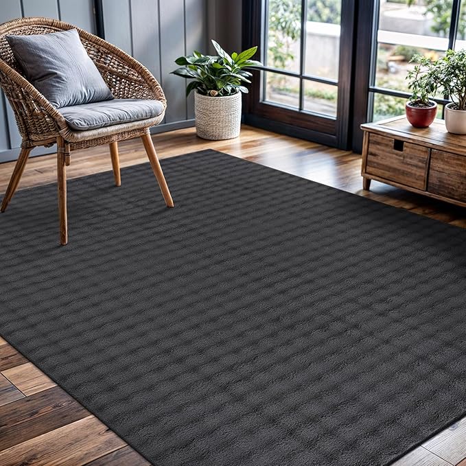 CAMILSON Modern Dark Gray Non Slip Rug 5x7 Ultra Soft High Pile Area Rugs Non Skid Rubber Backing Durable & Easy to Clean Carpet for Living Room Bedroom Kids Room Indoor Use (5 x 7 Dark Gray)