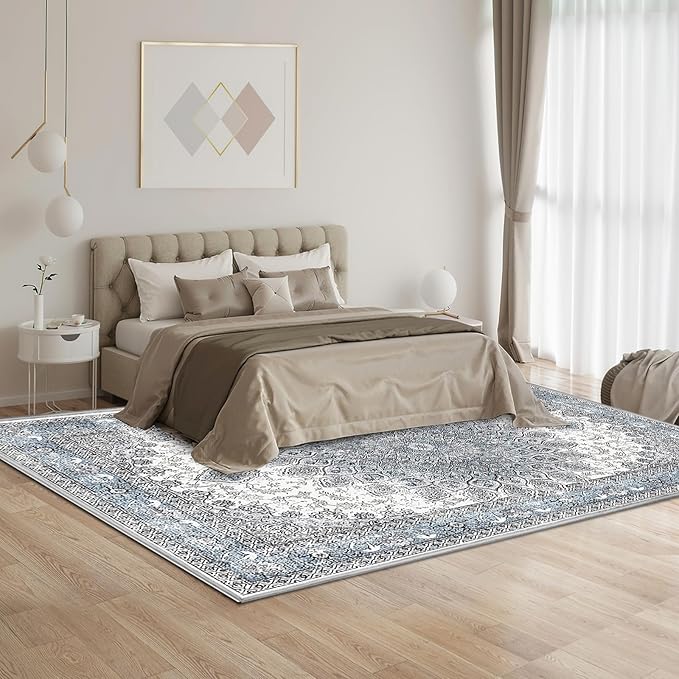 6’x9’ Area Rugs for Living Room Non Slip Washable Low Pile Area Rugs for Bedroom Vintage Carpets Blue