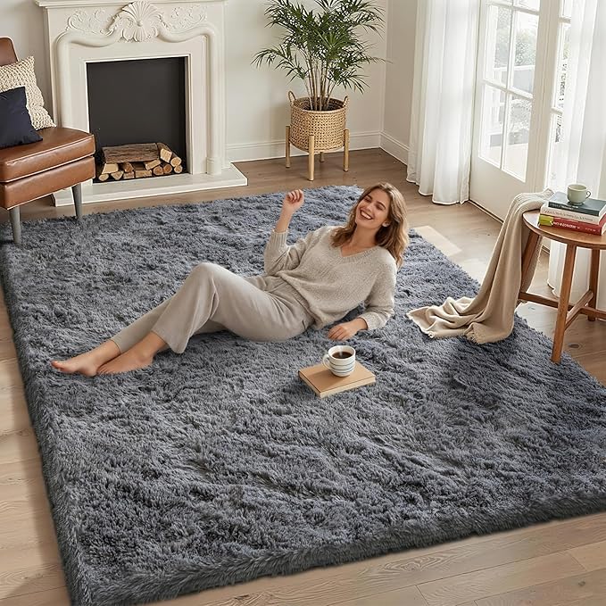 5x7 Area Rugs for Living Room Bedroom, Soft Fluffy Shaggy Bedside Rug, Indoor Floor Carpet for Kids Playroom, Dorms, Nursery Rooms, Home Decor (Grey 5'x7')